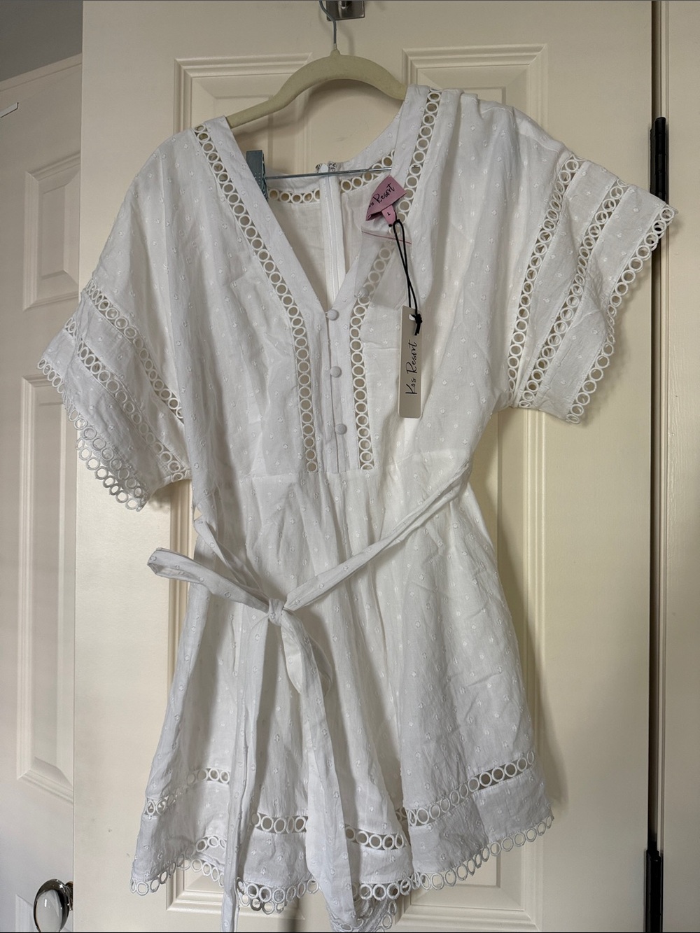 Kos Resort White Romper with Waist Tie large
